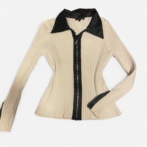 Elegant Beige and Black Women's Sweater